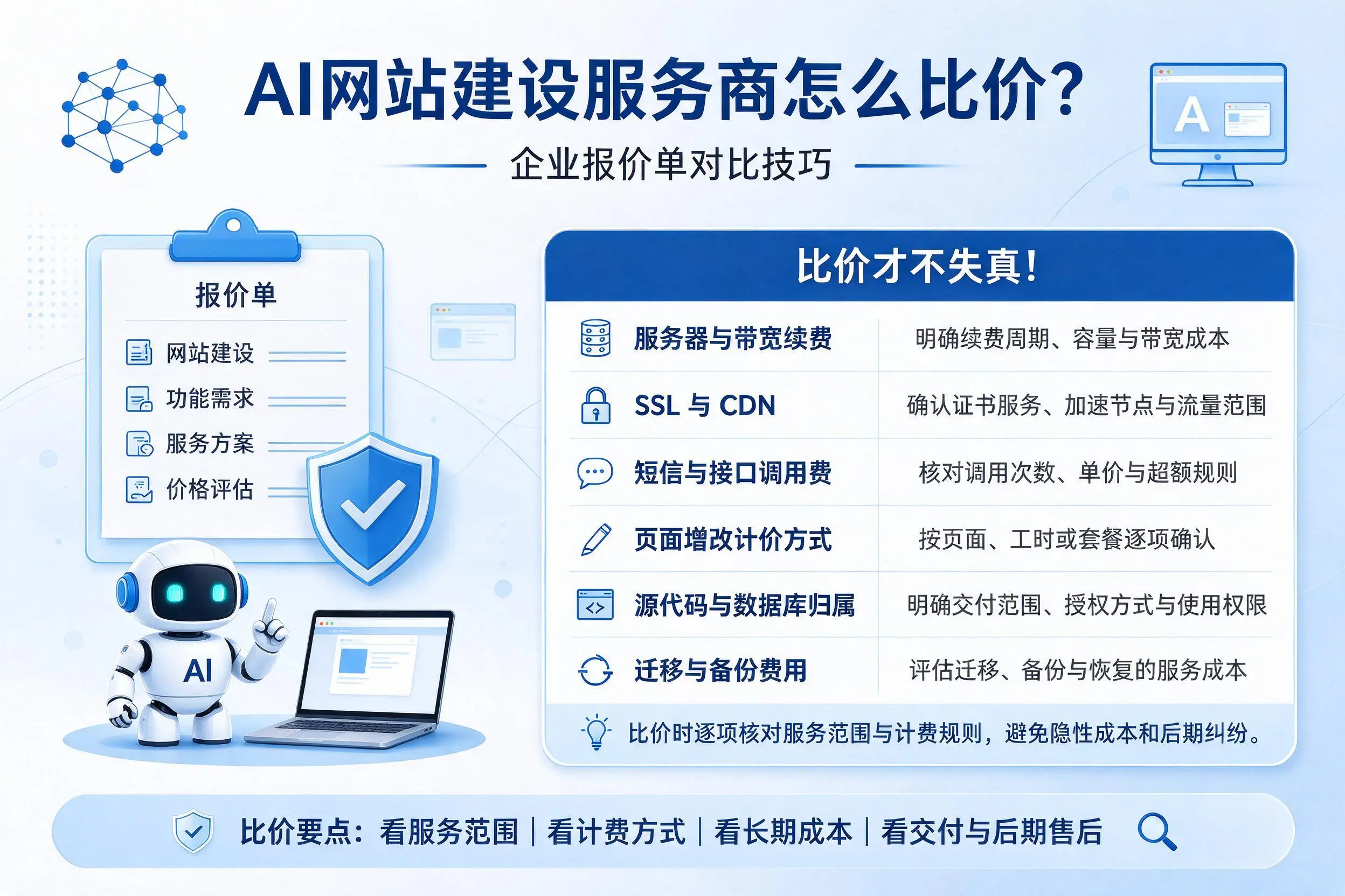 AI网站建设服务商怎么比价?海南企业报价单对比技巧